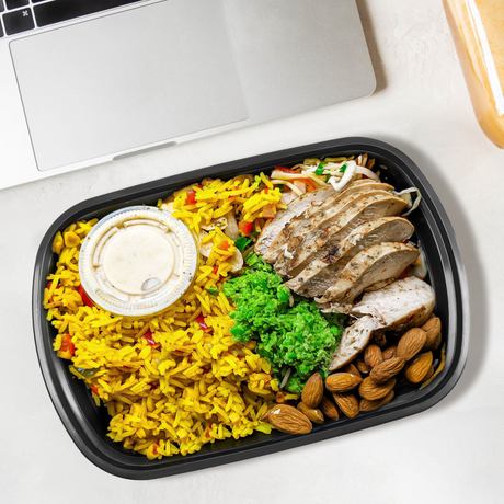 [150ct] 28oz PP Plastic Microwavable Rectangular Food Containers & Lids | Black