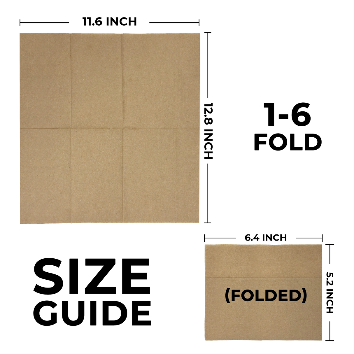 [6,000ct] 12" x 13" 1-Ply Interfold Napkins | 1/6 Fold | Kraft