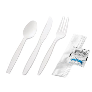 [250ct] PP Plastic Extra Heavy Weight Cutlery Kit with Salt and Pepper | White