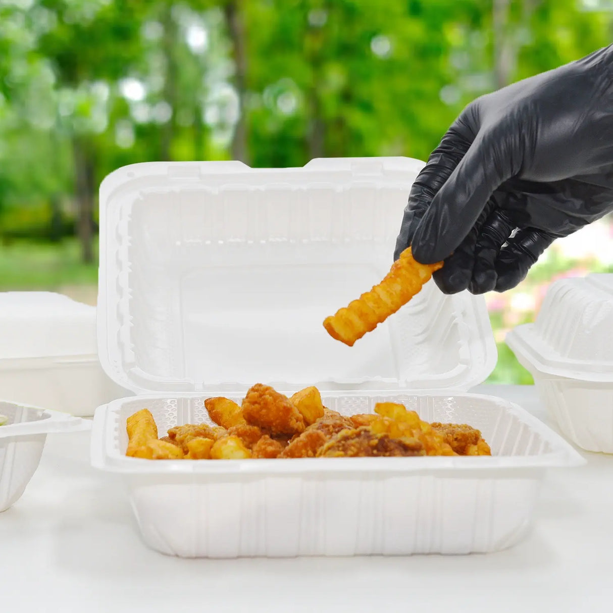 [150ct] 9"x 6" Mineral Filled  PP Hinged Containers | White