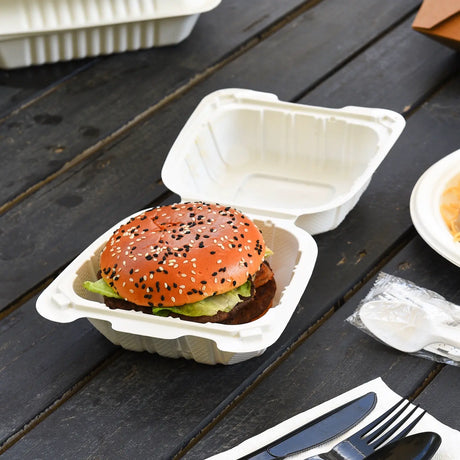 [250ct] 6”x 6“ Mineral Filled PP Hinged Containers | White