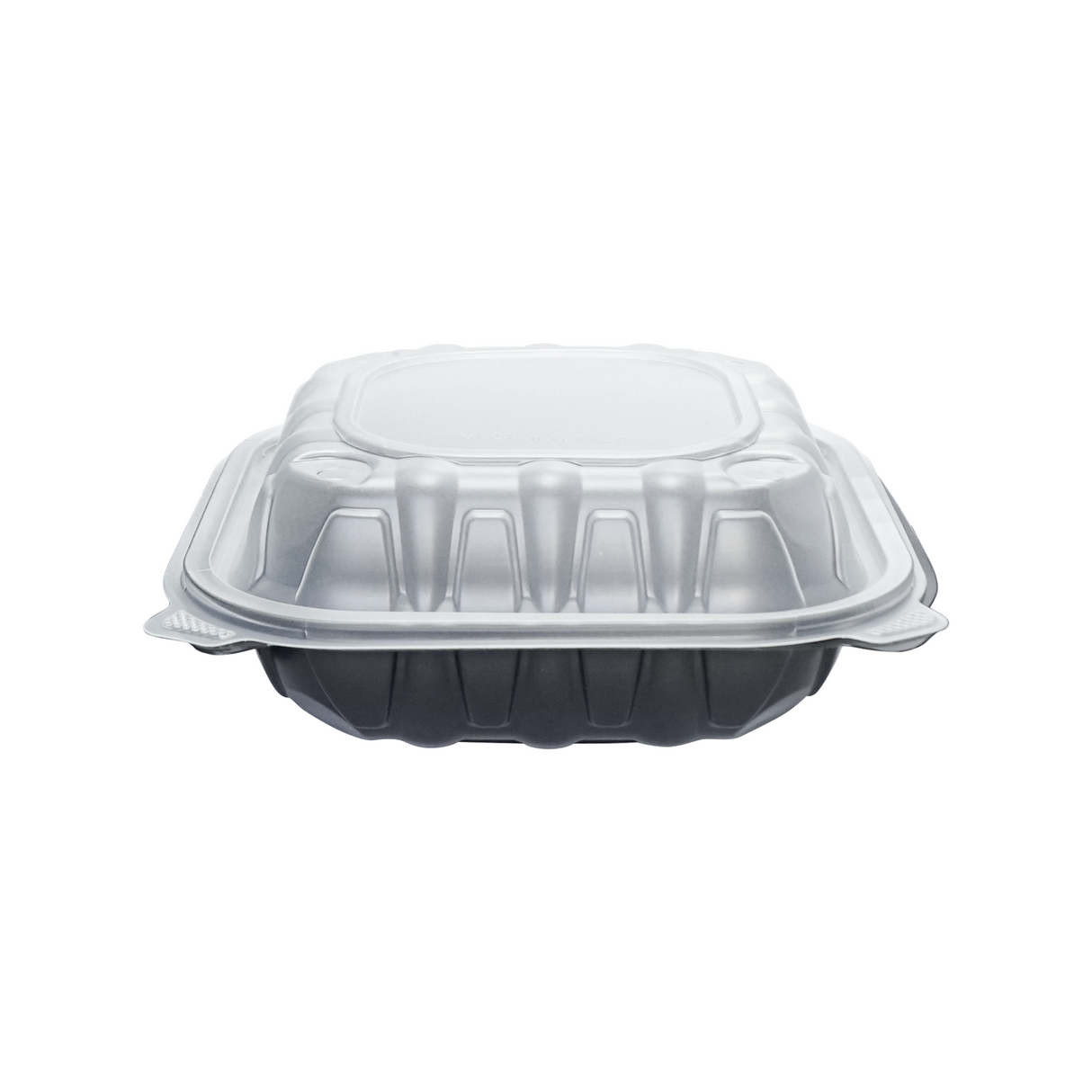[100ct] 8" x 8"  Premium PP Hinged Food Containers | 3-Compartment | Clear and Black