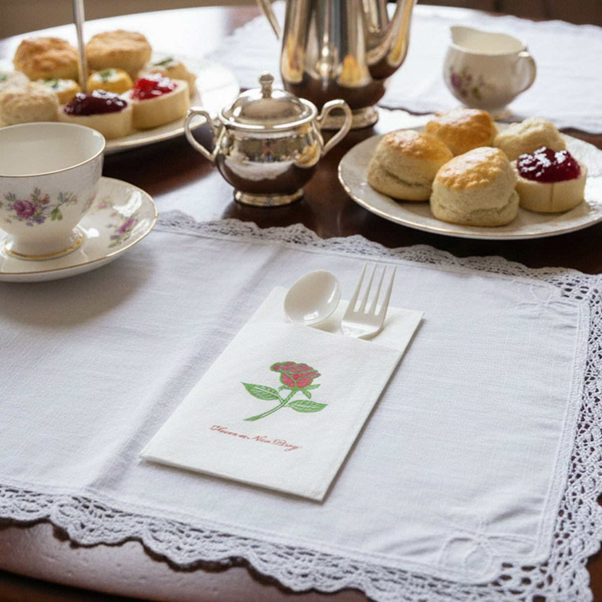 [1,000ct] 15.75" x 17"  Rose Pattern Airlaid Paper | 1/8 Fold | White