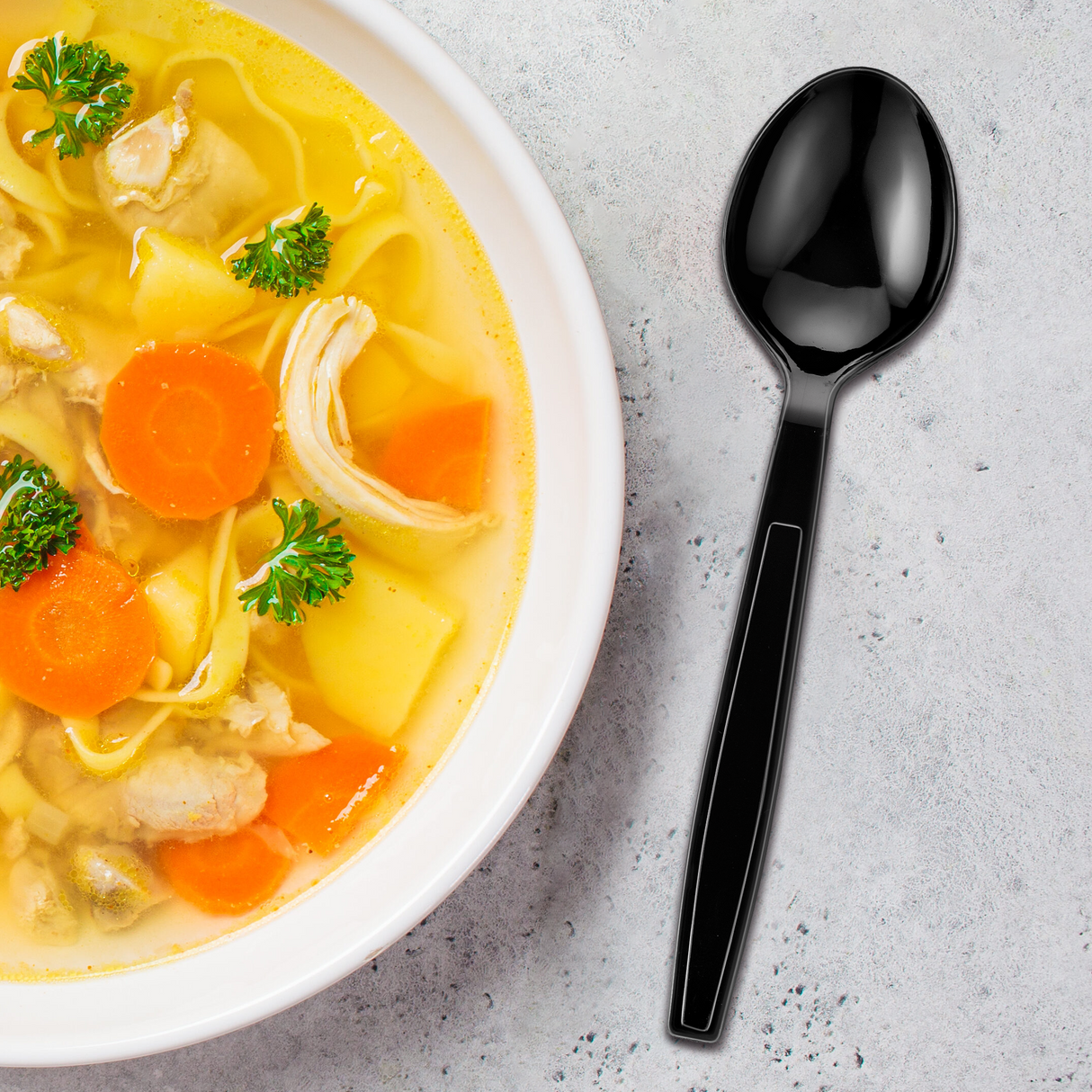 [1,000] PS Plastic Heavy Weight Soup Spoons | Black