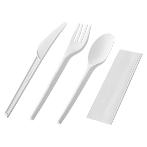 [250ct] PLA Heavy Weight Cutlery Kits (Knife, Fork,Tea Spoon,Napkin) | White