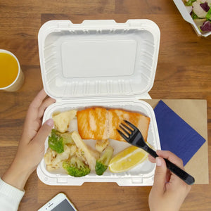 [150ct] 9"x 6" Mineral Filled  PP Hinged Containers | White