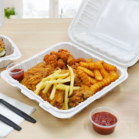 [150ct] 9" x 9" Mineral Filled  PP Hinged Containers | White