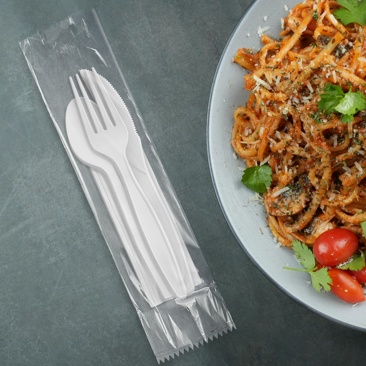 [250ct] PP Plastic Extra Heavy Weight  Cutlery Kits(Knife,Fork,Tea Spoon,Napkin) | White