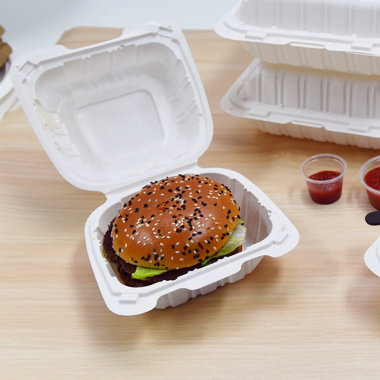 [250ct] 6”x 6“ Mineral Filled PP Hinged Containers | White