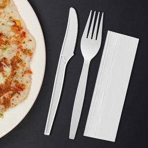 [250ct] PLA Heavy Weight Cutlery Kits (Knife, Fork, Napkin) | White