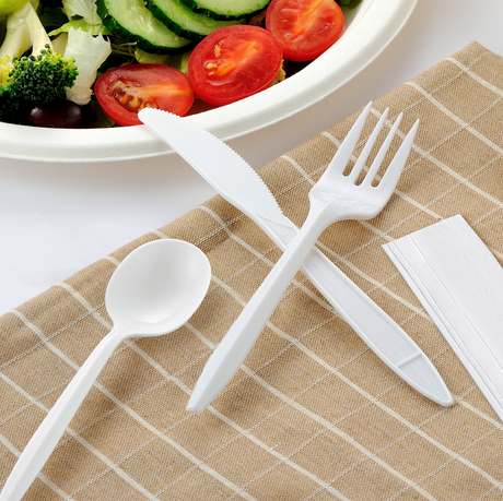 [400ct] PP Plastic Medium Weight  Cutlery Kits (Knife,Fork,Soup Spoon,Napkin) | White