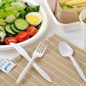 [250ct] PP Plastic Medium Weight Cutlery Kits with Salt and Pepper | White