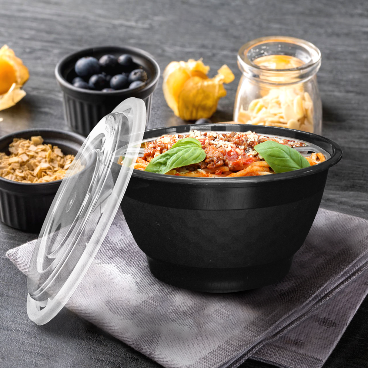 [120ct] 48oz PP Plastic Microwaveable Heavy Weight Noodle Bowl | Black