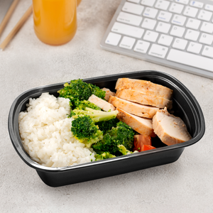 [150ct] 28oz PP Plastic Microwavable Rectangular Food Containers & Lids | Black