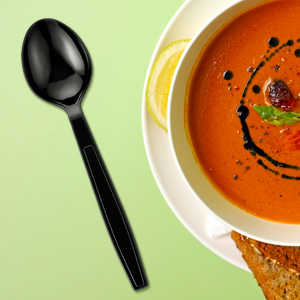 [1,000] PS Plastic Heavy Weight Soup Spoons | Black