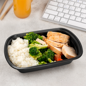 [150ct] 24oz PP Plastic Microwavable Rectangular Food Containers & Lids | Black