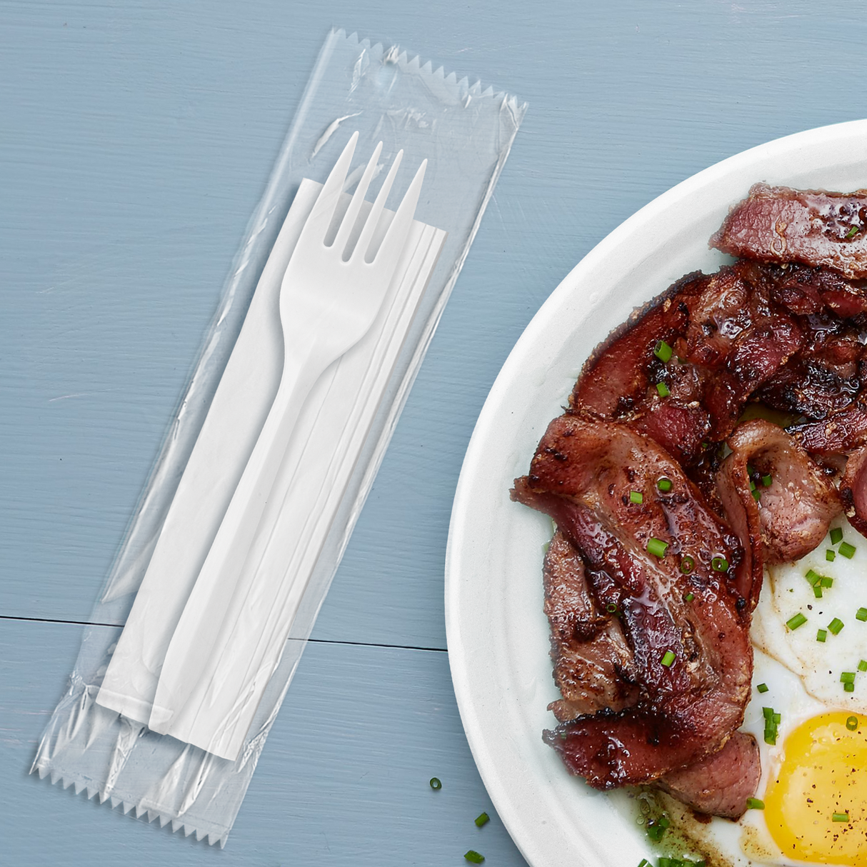 [1,000ct] PP Plastic Medium Weight Cutlery Kits(Fork,Napkin) | White