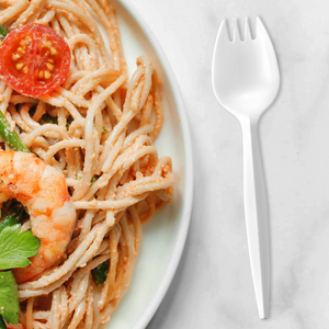 [1,000ct] PP Plastic Medium Weight Cutlery Kits (Spork, Straw,  Napkin) | White