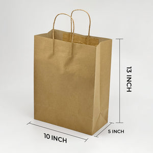 [250ct] 10" x 5"x 13 "  Kraft Paper Customizable Shopping Bags with Handles | Natural