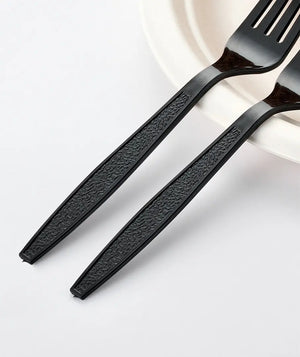 [1,000 ct] PS Plastic Heavy Weight Textured Forks | Black