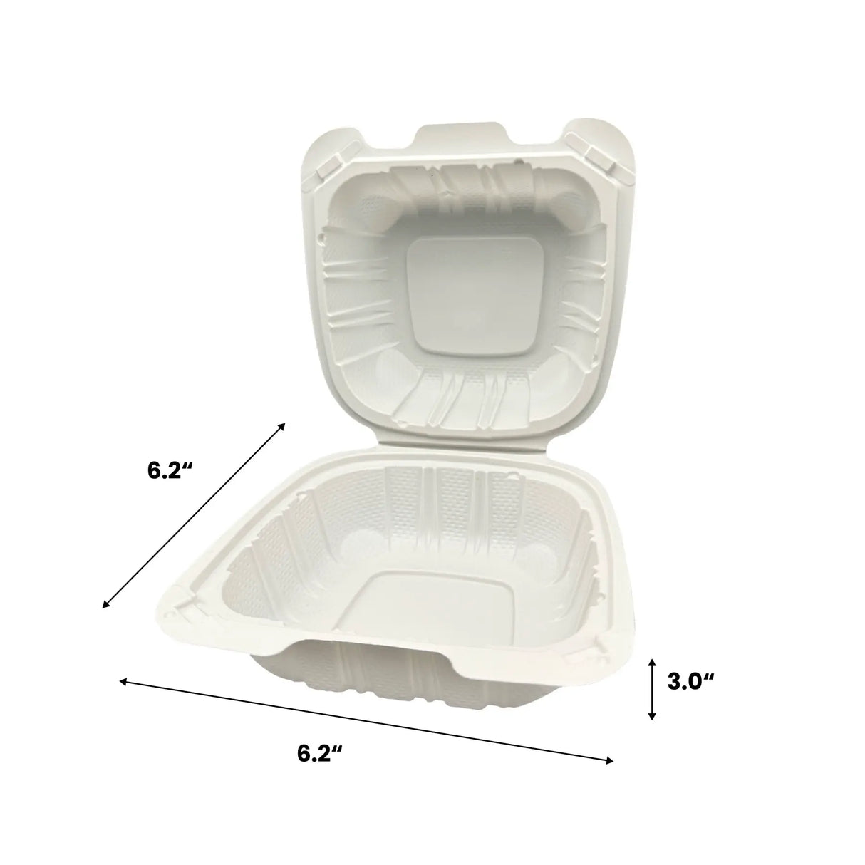 [250ct] 6”x 6“ Mineral Filled PP Hinged Containers | White