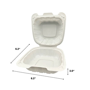 [250ct] 6”x 6“ Mineral Filled PP Hinged Containers | White