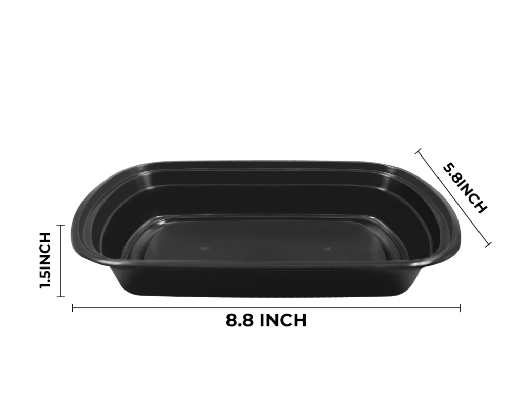 [150ct] 24oz PP Plastic Microwavable Rectangular Food Containers & Lids | Black