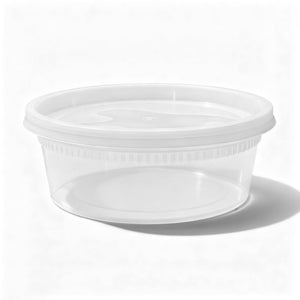 [240ct]  8 oz PP Plastic Heavy Duty Deli Containers with Lids | Microwavable | Clear