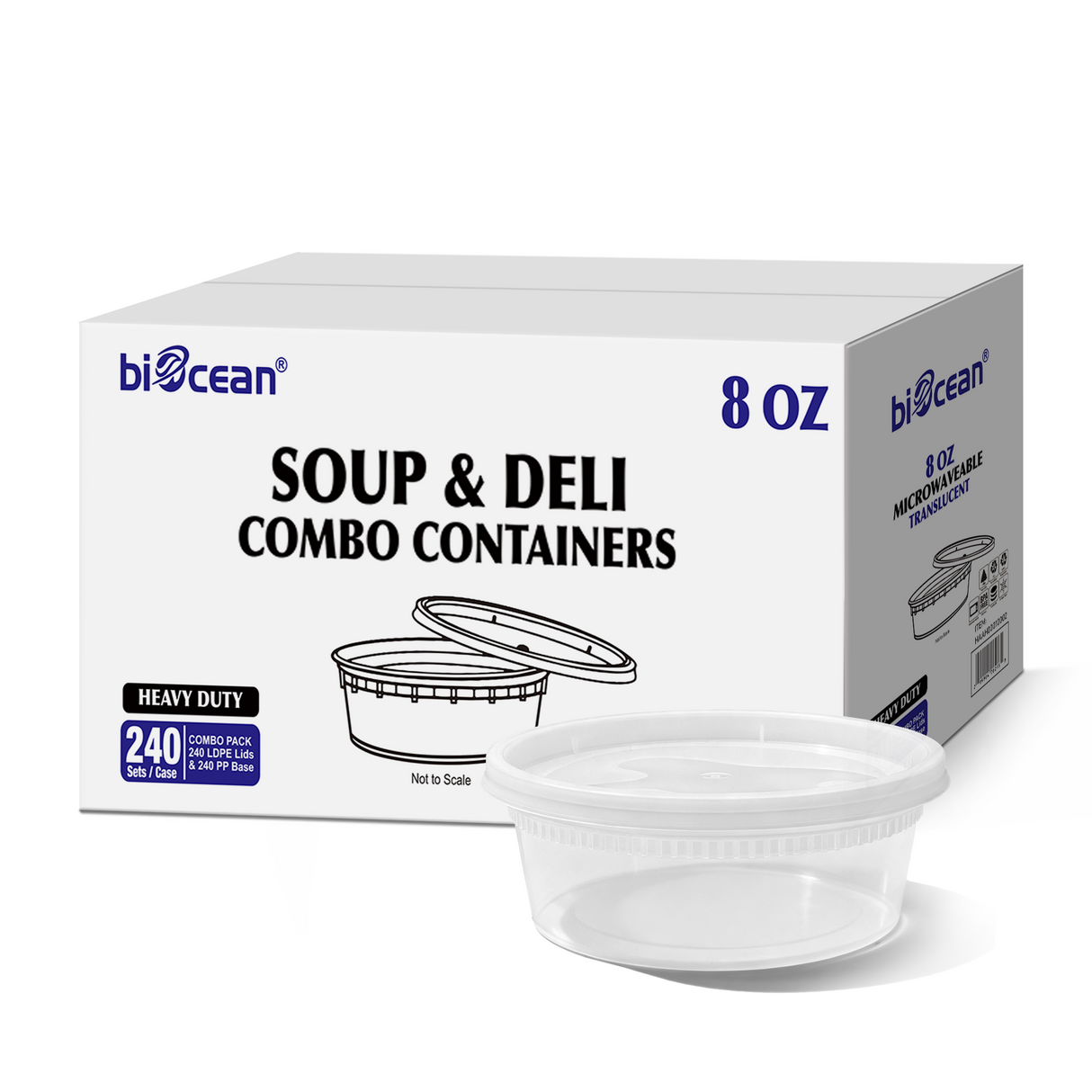 [240ct]  8 oz PP Plastic Heavy Duty Deli Containers with Lids | Microwavable | Clear