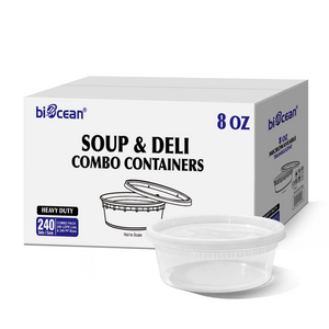 [240ct]  8 oz PP Plastic Heavy Duty Deli Containers with Lids | Microwavable | Clear
