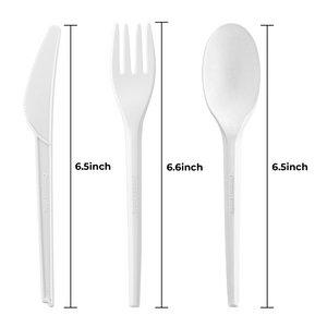 [250ct] PLA Heavy Weight Cutlery Kits (Knife, Fork,Tea Spoon,Napkin) | White