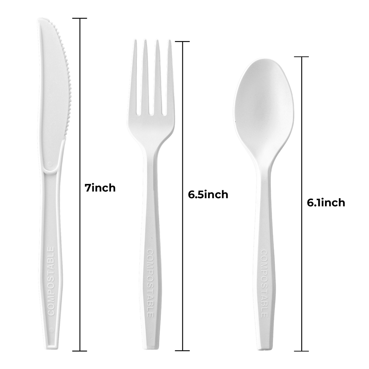 [150 ct] PLA Heavy Weight Mixed Cutlery (Fork, Knife, Spoon) | White