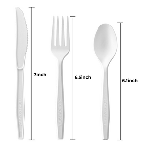[150 ct] PLA Heavy Weight Mixed Cutlery (Fork, Knife, Spoon) | White