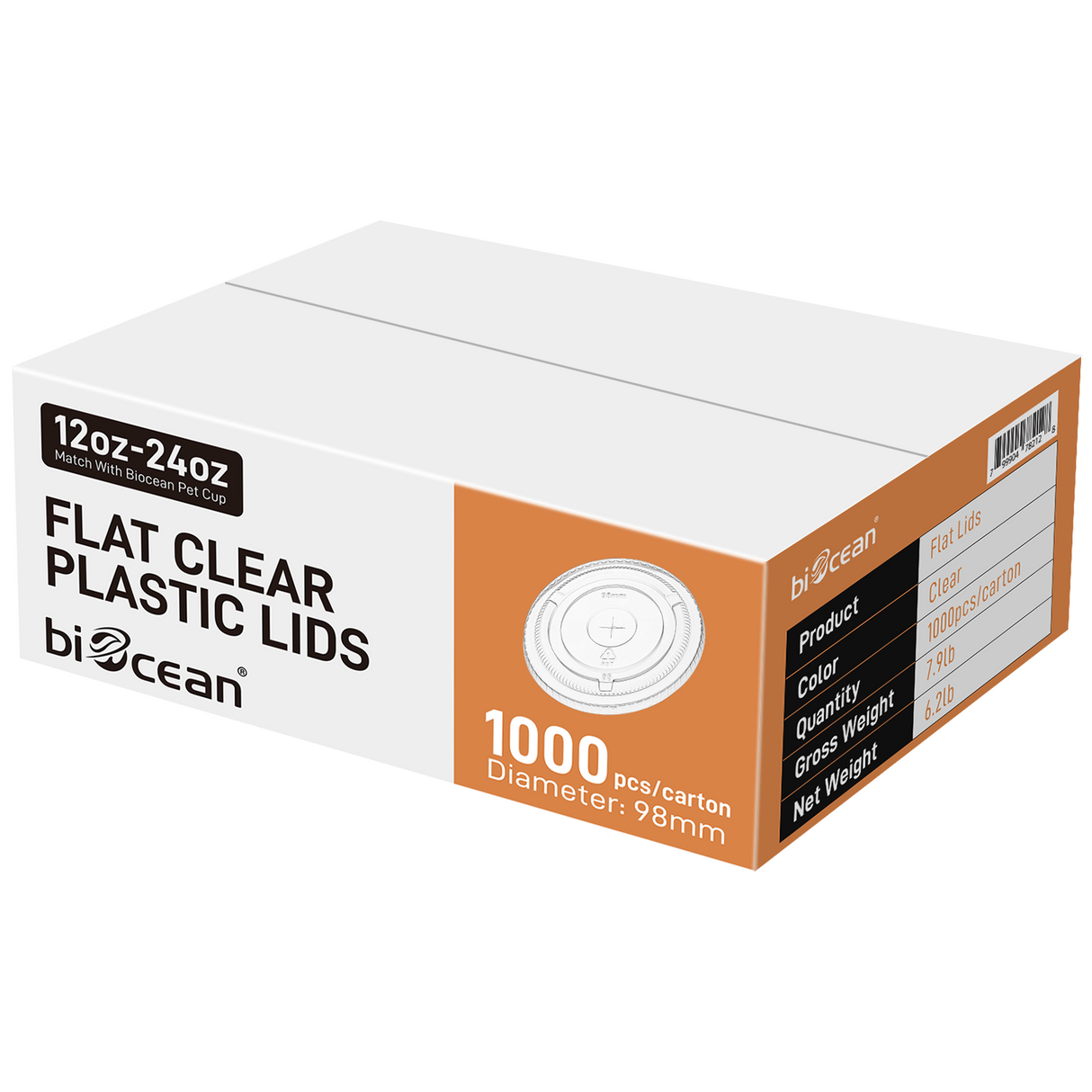 [1,000 ct] 98mm PET Flat Lids  | Clear