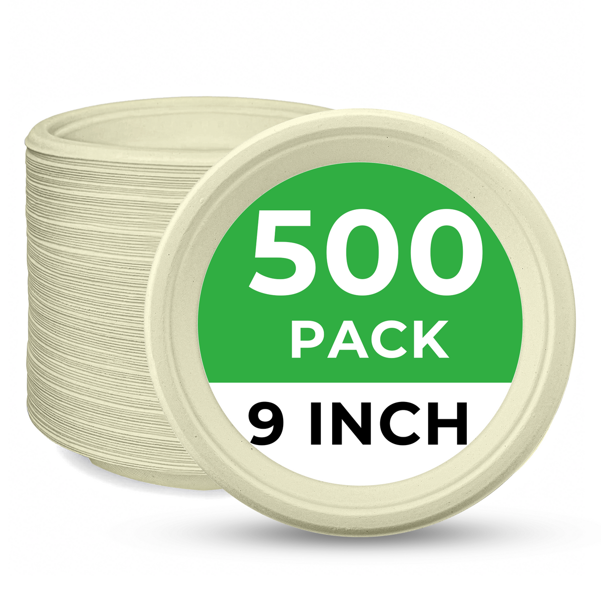 [500ct] 9" Compostable  Bagasse  Plates | Round | Natural