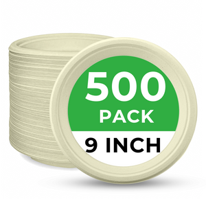 [500ct] 9" Compostable  Bagasse  Plates | Round | Natural