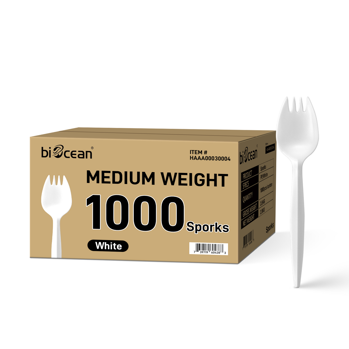 [1,000ct]  PP Plastic Medium Weight Spork | White