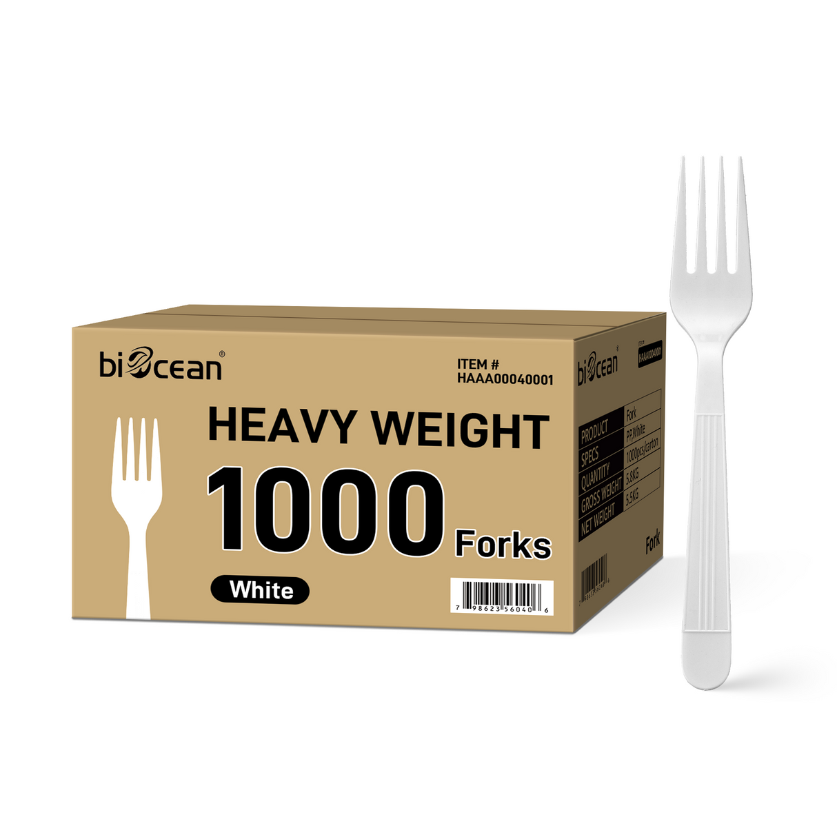 [1,000 ct] PP Plastic Heavy Weight  Forks | White