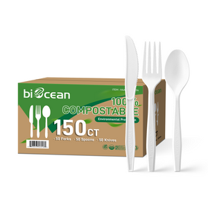 [150 ct] PLA Heavy Weight Mixed Cutlery (Fork, Knife, Spoon) | White
