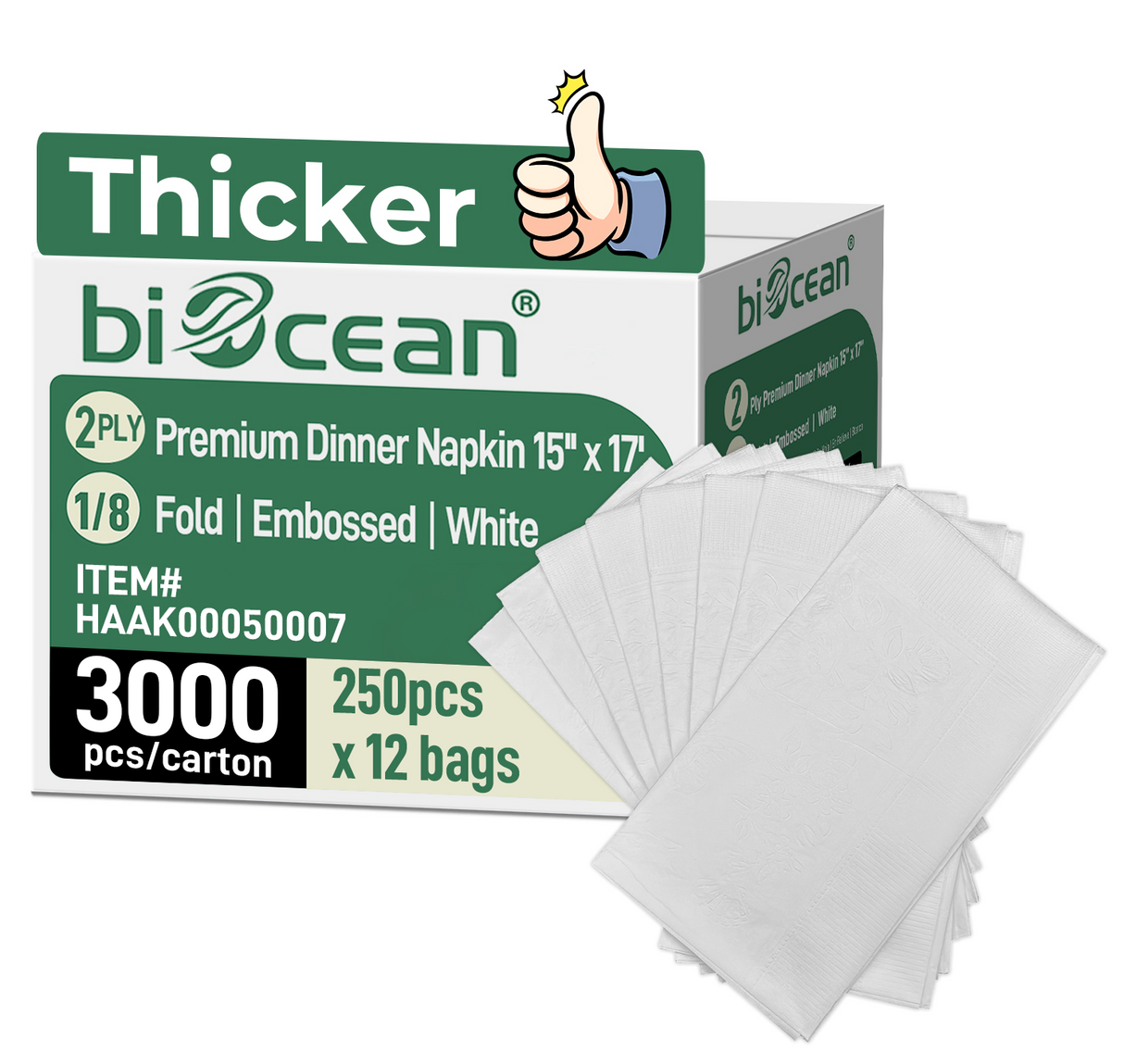 [3,000ct] 15" x 17"  2-Ply Dinner Napkins | 1/8 Fold | White