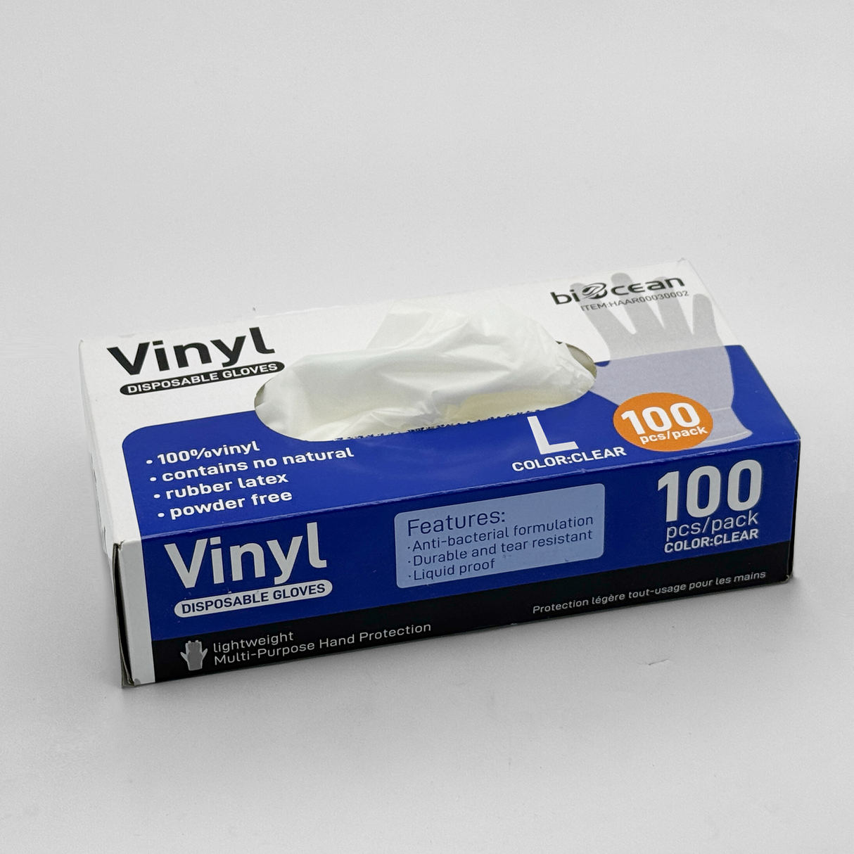 [1,000ct] Powder-Free  Vinyl Gloves | Large | Clear
