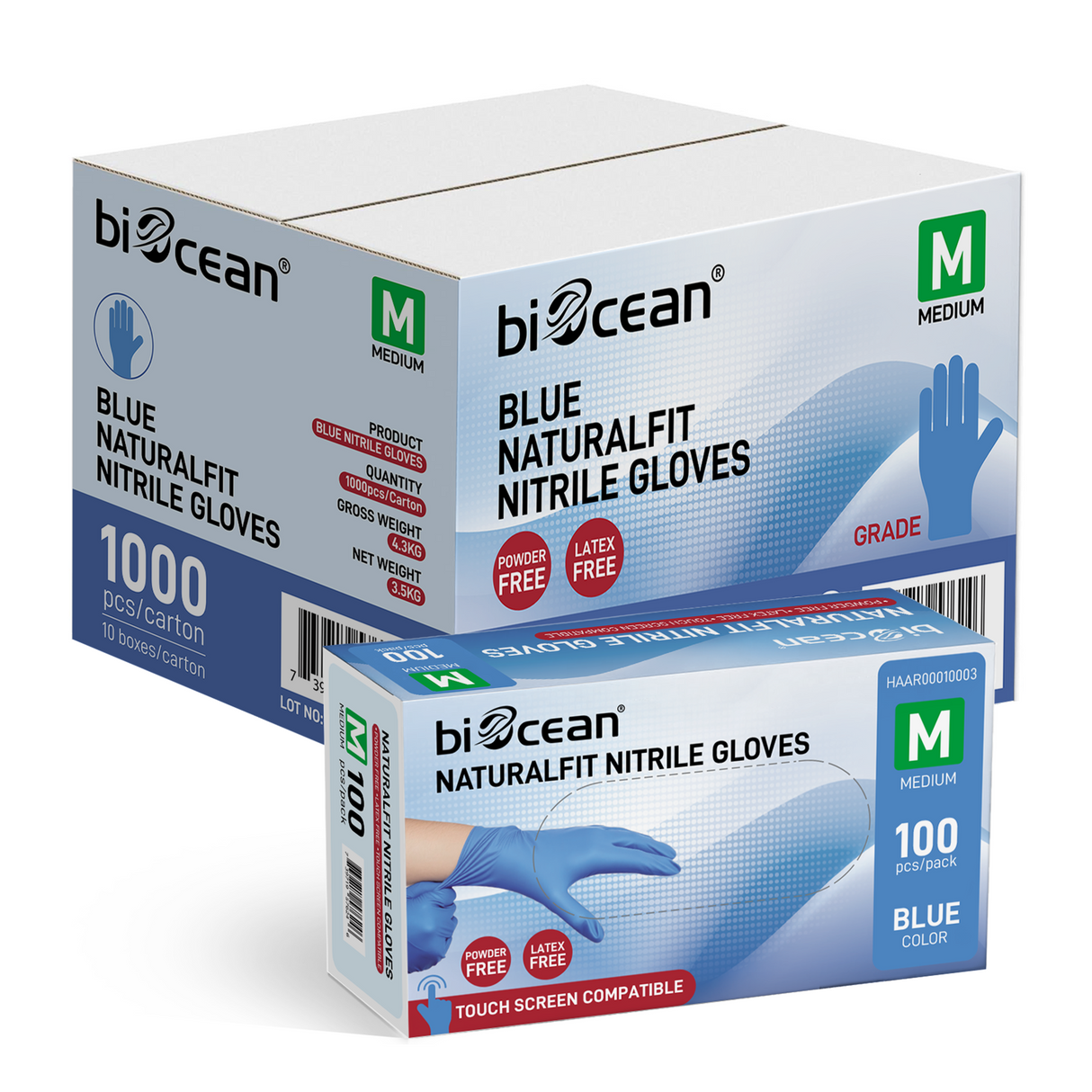 [1,000ct] Powder-Free Nitrile Gloves | Medium | Blue