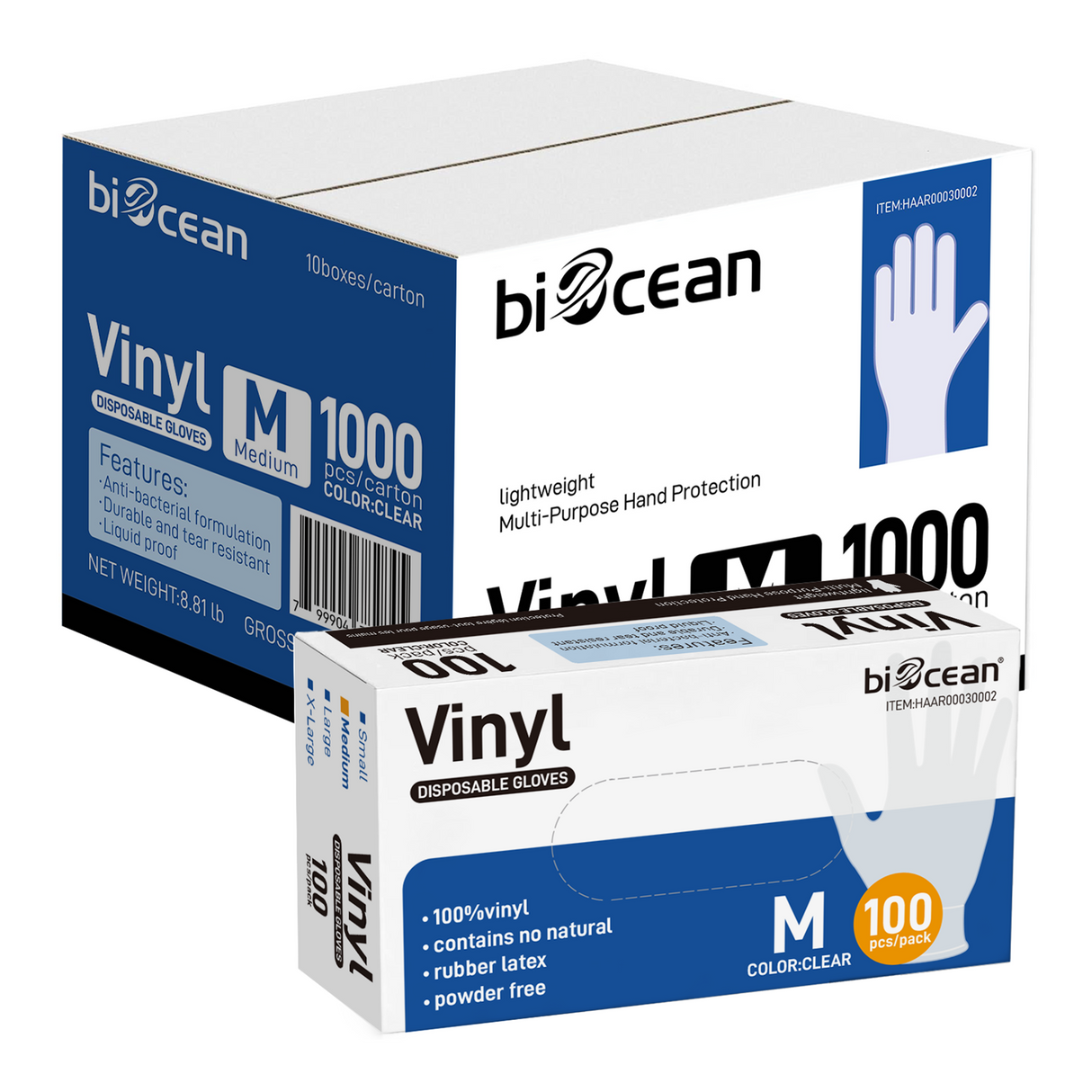 [1,000ct] Powder-Free  Vinyl Gloves | Medium | Clear