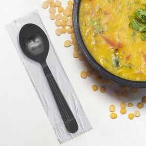 [1,000ct] PP Plastic Heavy Weight  Wrapped Soup Spoons | Black