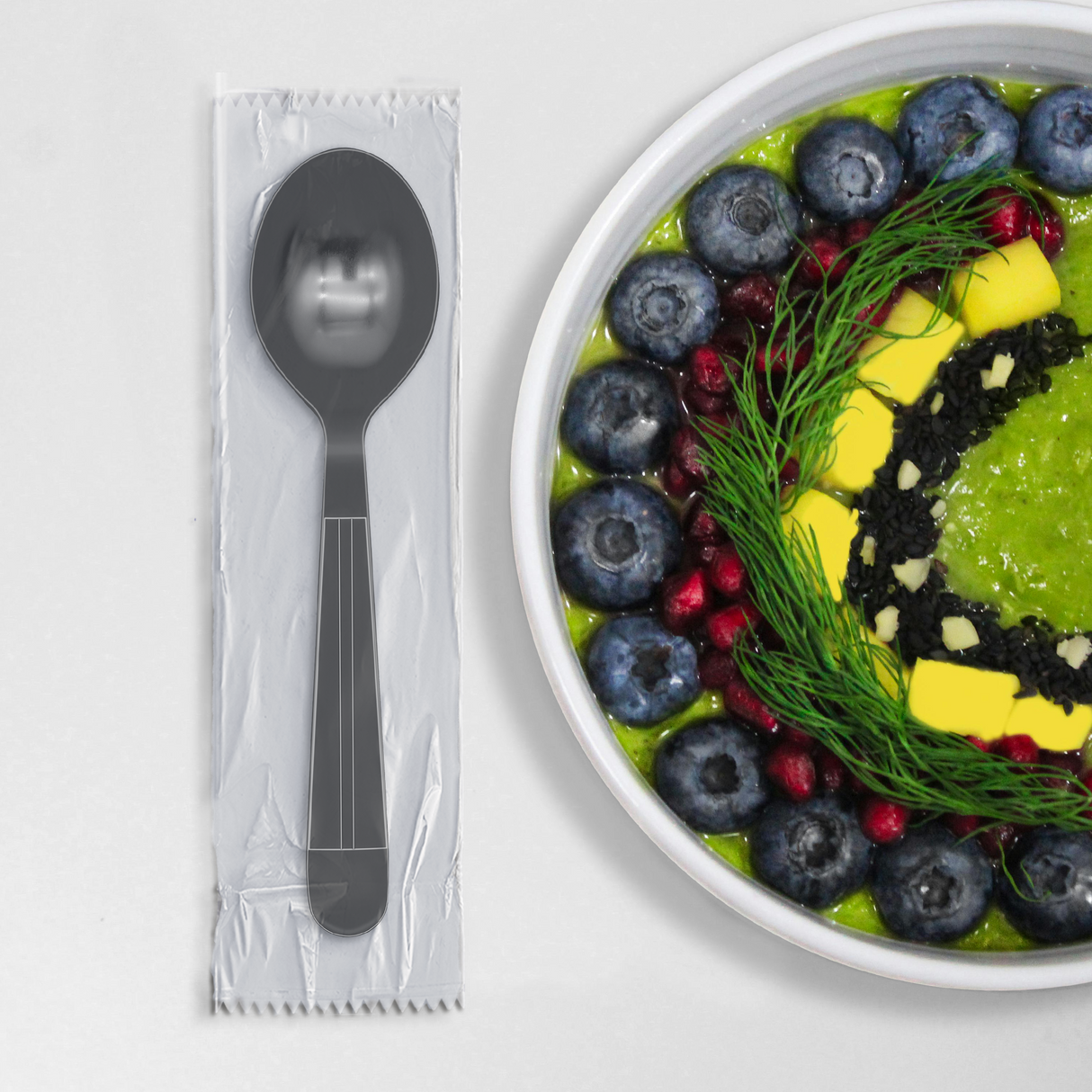 [1,000ct] PP Plastic Heavy Weight  Wrapped Soup Spoons | Black