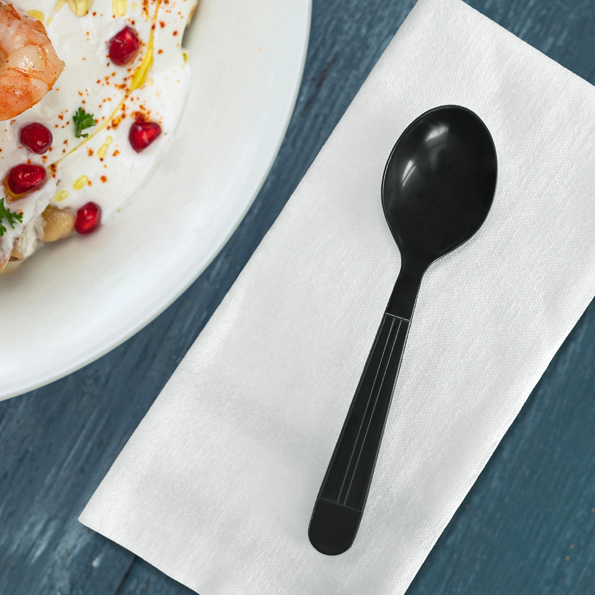 [1,000ct] PP Plastic Heavy Weight  Wrapped Soup Spoons | Black