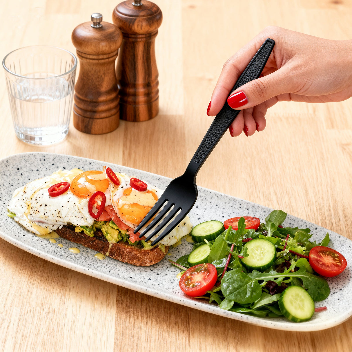 [1,000 ct] PS Plastic Heavy Weight Textured Forks | Black