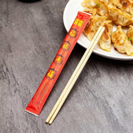 [3,000ct] 7.9" Red Paper Wrapped Bamboo Round Chopsticks