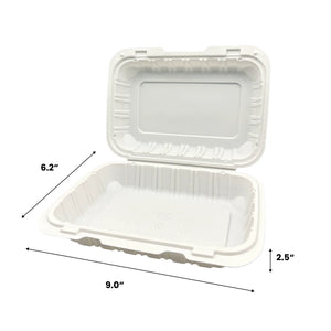 [150ct] 9"x 6" Mineral Filled  PP Hinged Containers | White