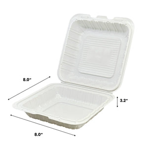 [150ct] 8" x 8" Mineral Filled PP Hinged Containers | White